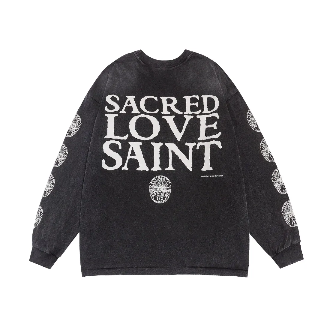 Saint Michael OF MICHAEL trendy brand portrait print distressed washed loose cotton casual heavyweight vintage long-sleeved bottoming shirt Fabric: 260g Style number: SM09 Size: S-M-L-XL Color: Black Price: P156